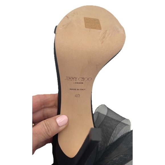 Jimmy Choo Black Aveline 100 Asymmetric Bow Grosgrain Stilleto Heel Sandal IT 40 - Picture 13 of 14